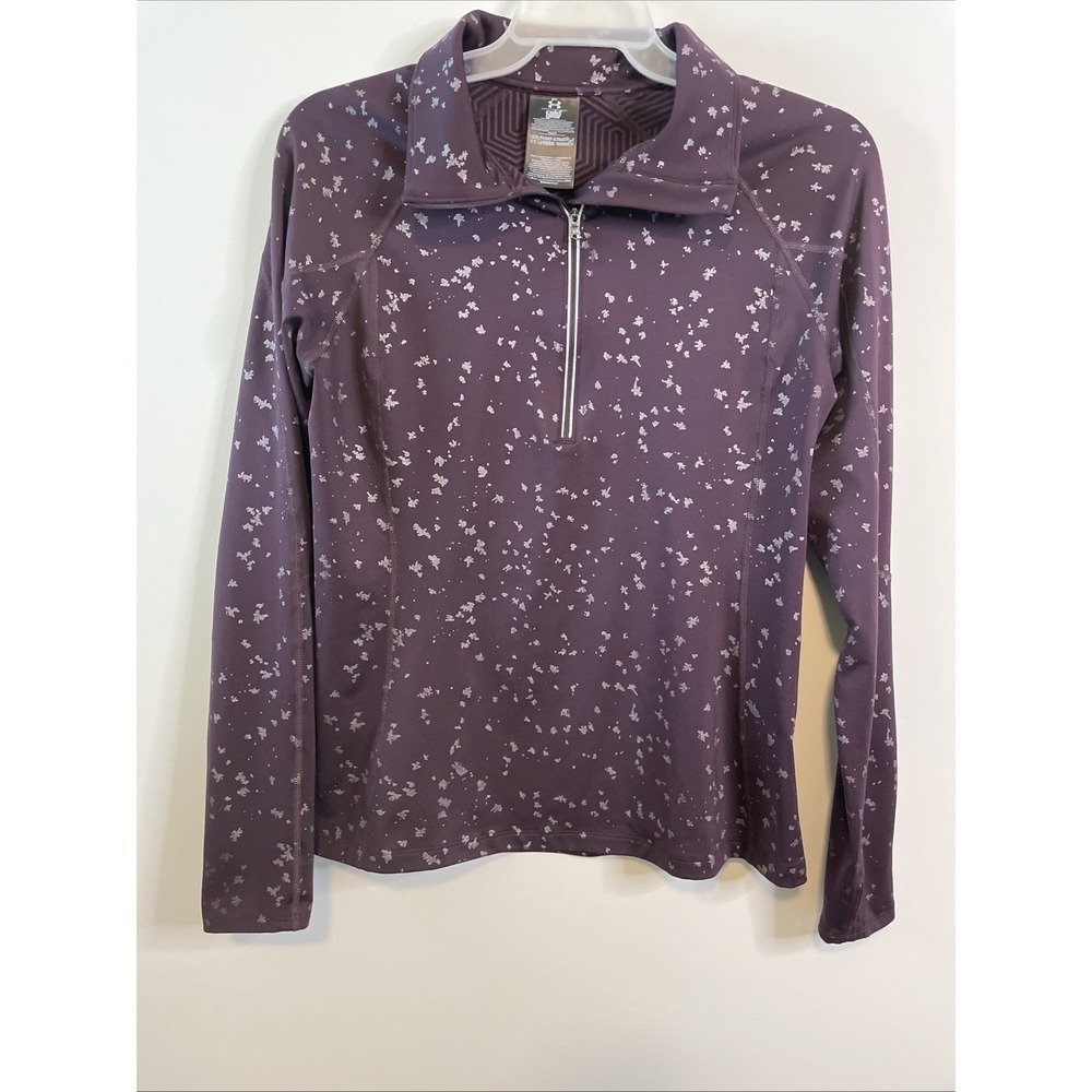 Under Armour ColdGear Women Large Plum 1/4 Zip Pullover Floral Athletic Top